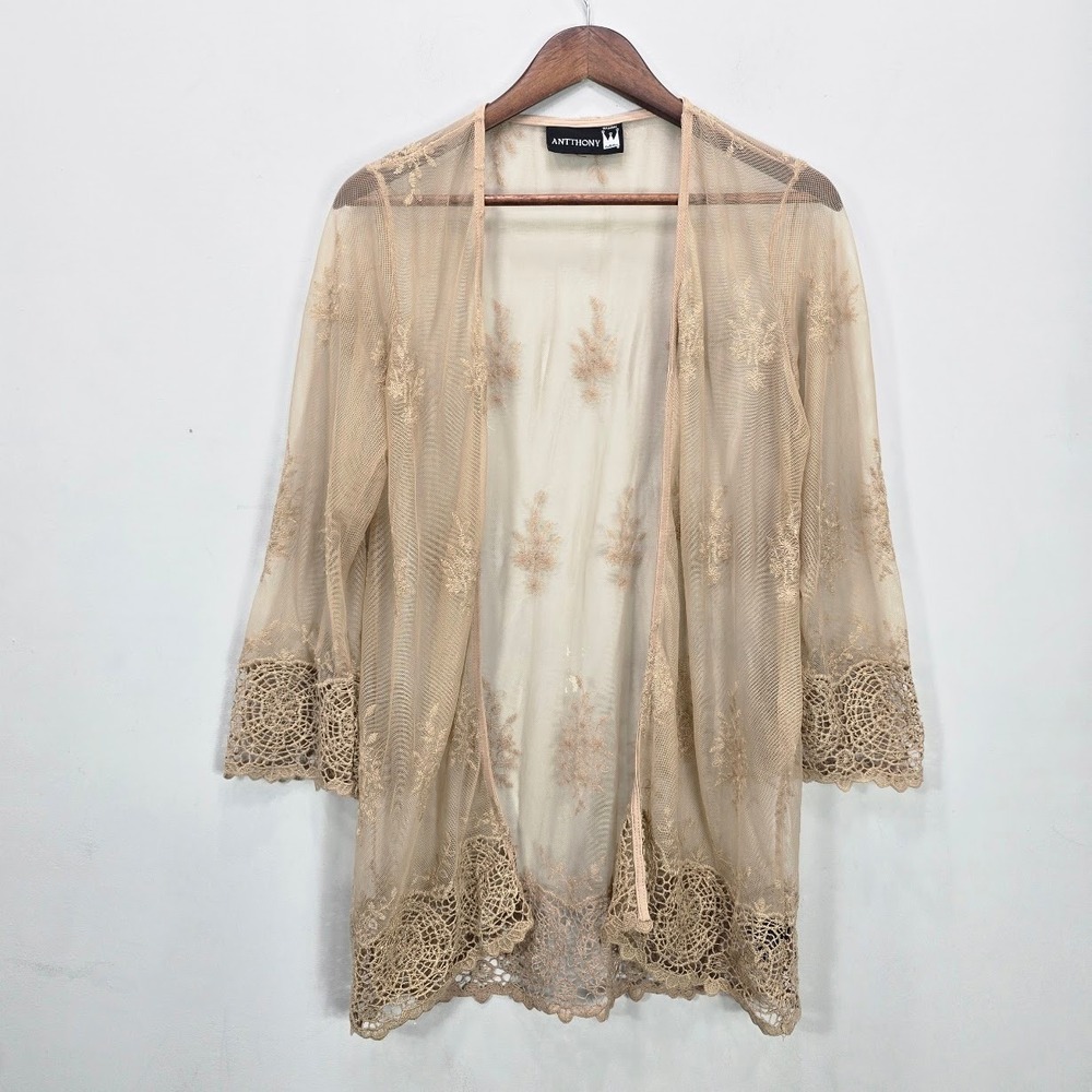 Anthony Kimono M Brown Lace Sheer Boho Chic Fairy Festival Concert Lightweight